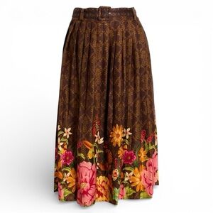Farm Rio Charming Garden Floral Belted Midi Skirt Brown Size Large